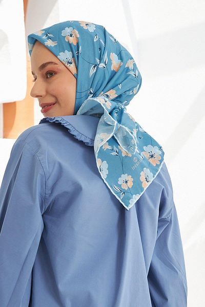 İpekhan Φουλάρι από βαμβακερή βισκόζη Daisy Indigo