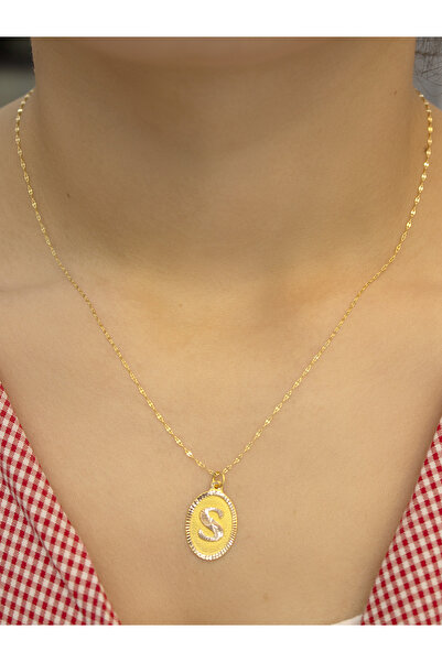Zeynepli gold & jewelry 14 Ayar Altın Aynalı Oval S Harfli Kolye