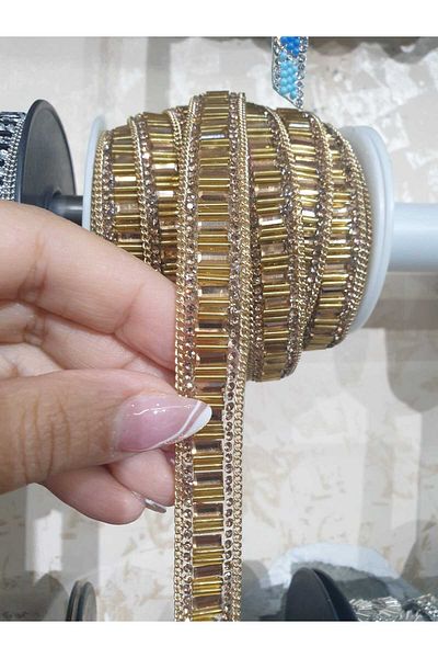 ESRA ŞELEM Gold Colored Bead Detailed Chain Edged Decorative Strip - Clothing Accessory Hobby