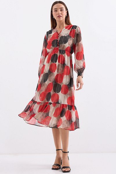 Bigdart 2137 Patterned Chiffon Dress - Slightly Red