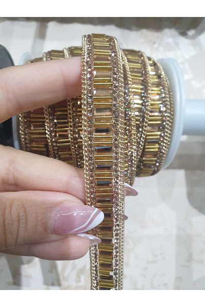 ESRA ŞELEM Gold Colored Bead Detailed Chain Edged Decorative Strip - Clothing Accessory Hobby