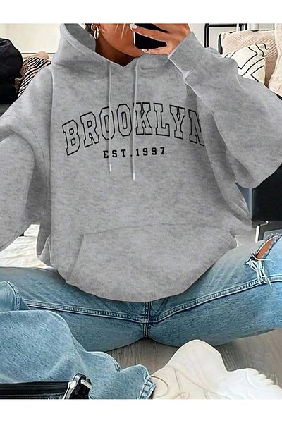 Deocept Μπλούζα με στάμπα Brooklyn NEW YORK με κουκούλα Unisex Oversize