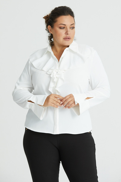 PERA MODA Bluză supradimensionată cu guler cu volan