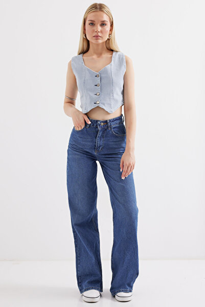 Bigdart 6797 Crop Kot Yelek - Mavi