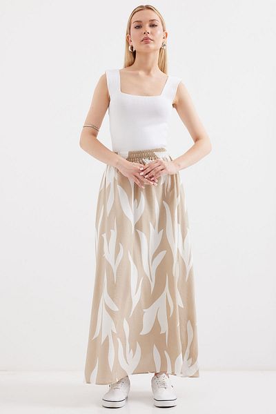 Bigdart 8028 Model Patterned Beige Long Skirt