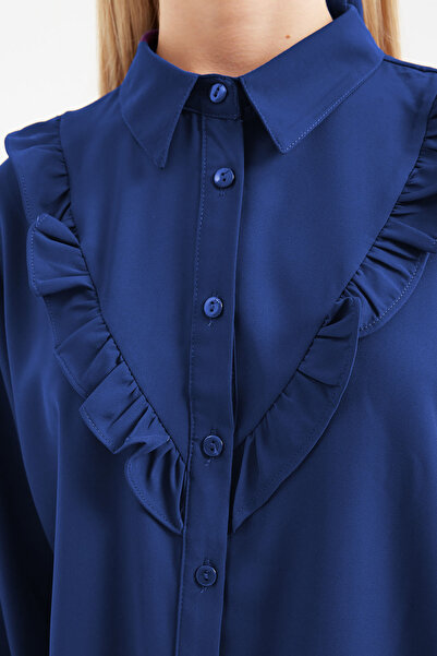 Bigdart 20223 Ruffle Long Sleeve Shirt - D. Indigo