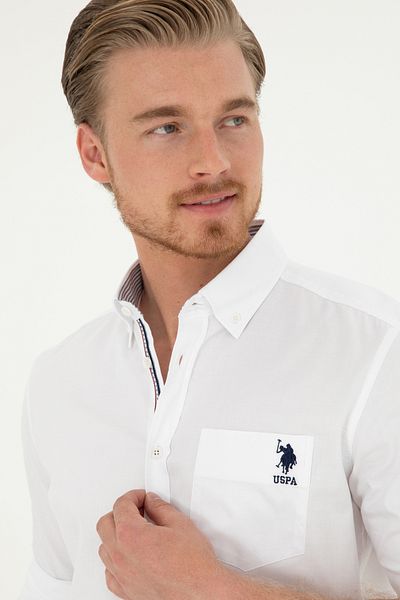 U.S. Polo Assn. Λευκό μακρυμάνικο ανδρικό πουκάμισο - 50288314-VR013