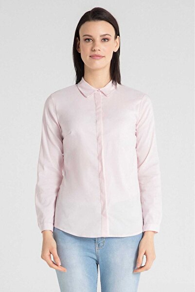 PERA CLUB Kadın Basic Kesim Vücudu Saran Likralı Gizli Düğme Özellikli Gömlek