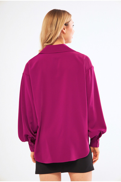 PERA MODA Оверсайз довга блуза-сорочка - рукава-ліхтарики, не просвічується