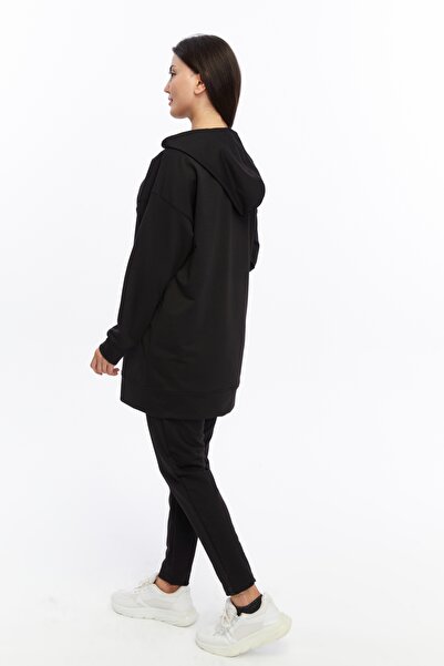 ESPOİRPLUS Women's Black Cangarous Pocket Zippered Double Sports Set