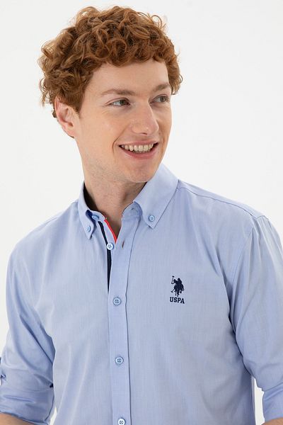 U.S. Polo Assn. Cămașă albastră pentru bărbați cu mânecă lungă - 50288312-VR036