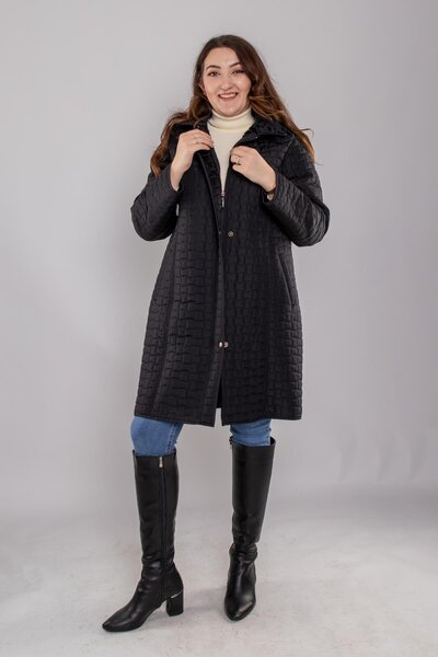 DERFA 1062-1 Battal İçi Taytüyü Kapitone Kapüşonlu Kadın Mont