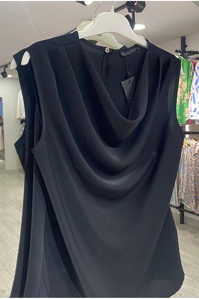 PERA MODA Πουκάμισο μπλούζα με κοντό μανίκι με ντραπέ γιακά