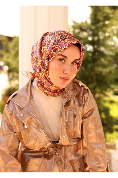 Silk Home Twill Μεταξωτό Κασκόλ Εκρού Ταν Ροζ Μπλε Καφέ11428-25