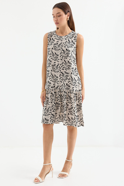 Bigdart 1962 Desenli Viskon Siyah Krem Elbise