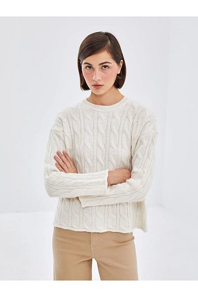 LC Waikiki Pulover de damă supradimensionat cu model cu decolteu rotund - W4ım47z8