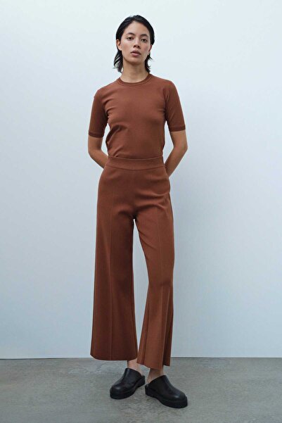 Mısırlı Wide Leg Knitwear Women's Trousers - Brown