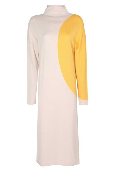 Mısırlı Boğazlı Ekru Elbise