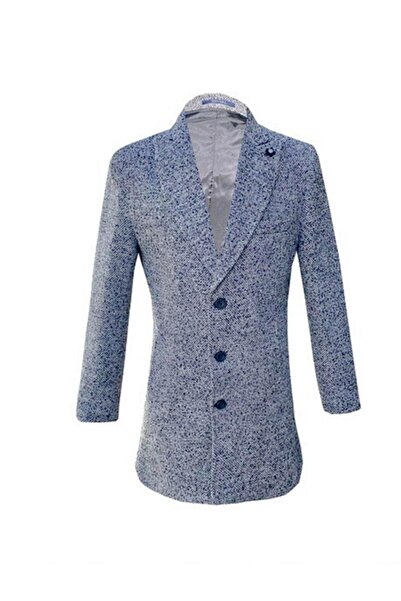 SÜVARİ Süvari Bol Kesim Sivri Yaka Desenli Gri Erkek Kaban