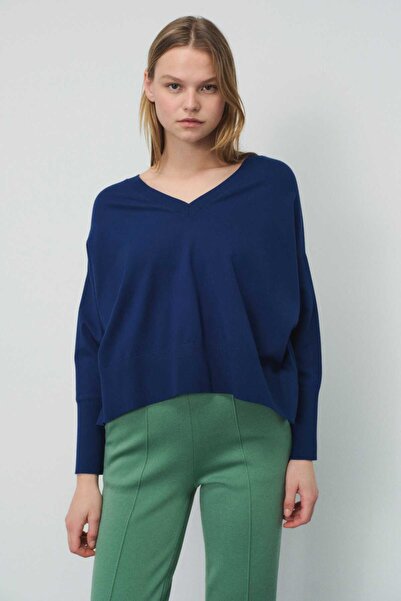 Mısırlı Blue V-Neck Women's Sweater