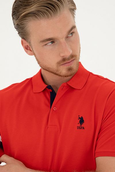 U.S. Polo Assn. Tricou roșu cu gât polo pentru bărbați 50288371-VR030