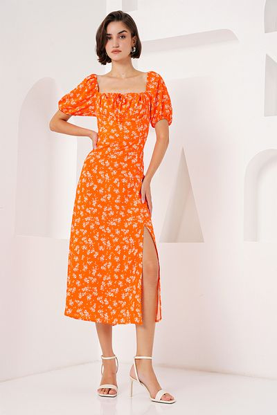 Bigdart 2387 Model Orange Orange Slit Dress