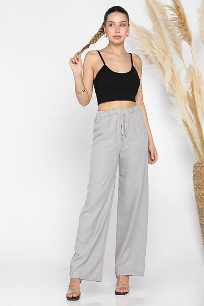 GÜLSELİ Gray Elastic Waist Wide Leg Trousers