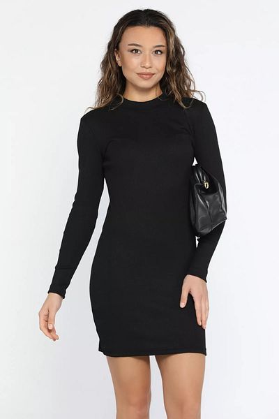 GÜLSELİ Μαύρο φόρεμα με μισό ζιβάγκο Lycra Camisole