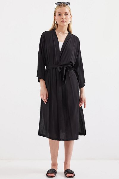Bigdart Schwarzer Sommerkimono 5835 – Schlitzdetail