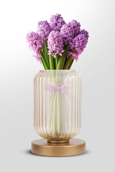 MINIMAL ETICARET VE BILGI TEKNOLOJILERI Floral Vase Lotus Gold Cam Yapay Çiçe...