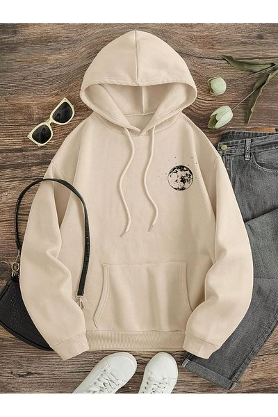 Deocept Hanorac oversize unisex cu glugă cu imprimeu Eclipse of the Moon