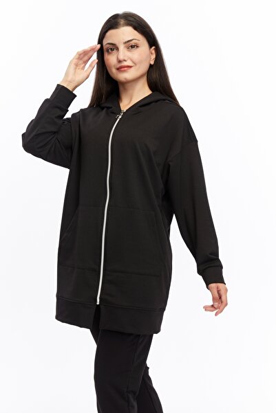 ESPOİRPLUS Women's Black Cangarous Pocket Zippered Double Sports Set