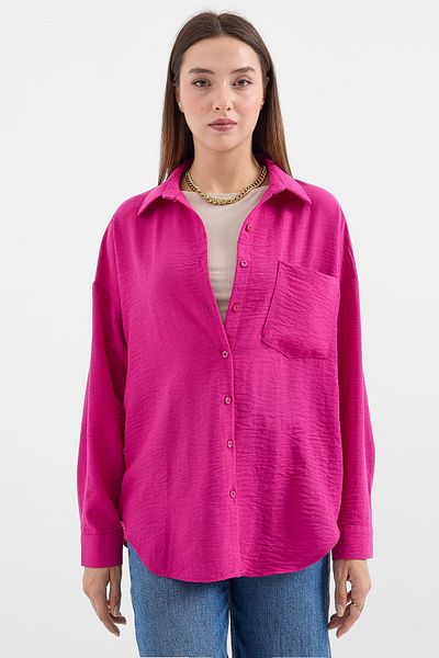 Bigdart 20153 Dark Pink Single Pocket Oversize Linen Shirt