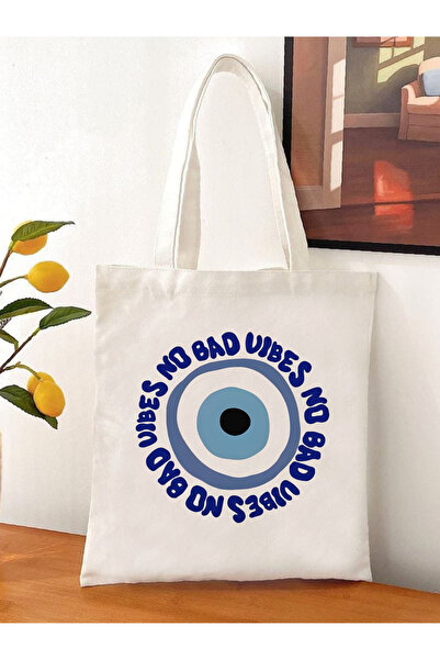 Cemira Nu Bad Vibes, Evil Eye Bead Design Tote Bag Geantă de stofa