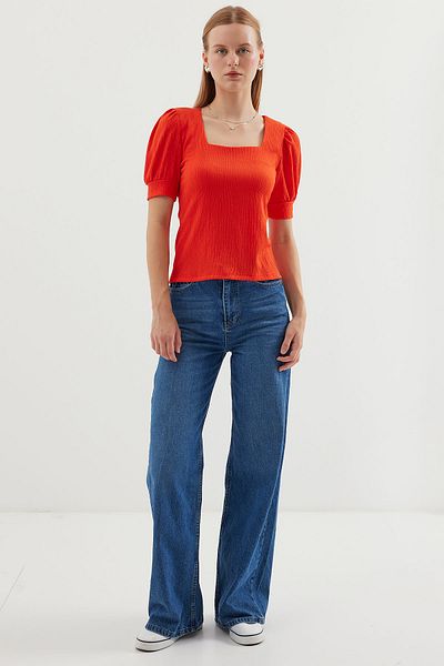 Bigdart 0409 Modell Orange Strickbluse - Quadratischer Kragen