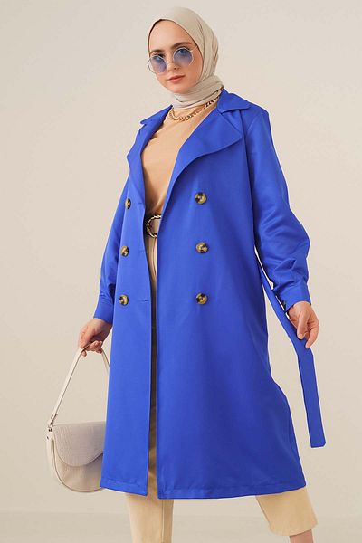 Bigdart T5853 Μοντέλο Saks Πολύχρωμη καμπαρντίνα Hijab με διπλό γιακά