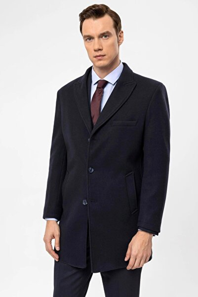 SÜVARİ Süvari Slim Fit Wool Pointed Collar Navy Blue Men's Coat