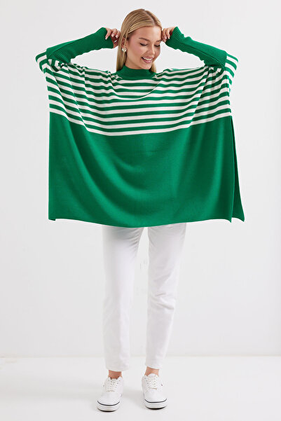 Bigdart 15783 Model Slit Poncho Sweater - Green F