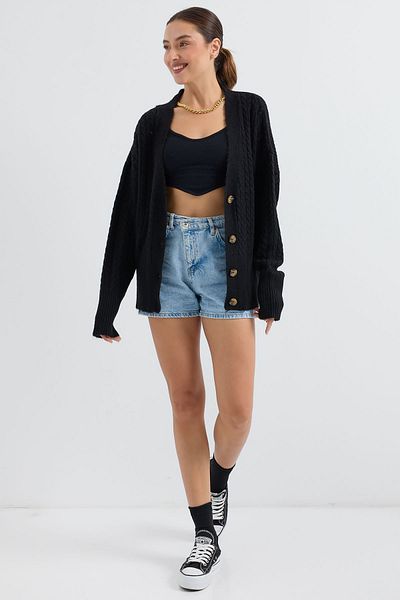 Bigdart 15885 Μαύρη πλεκτή ζακέτα oversize