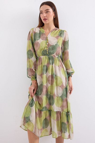 Bigdart 2137 Model Rochie din șifon verde cu model