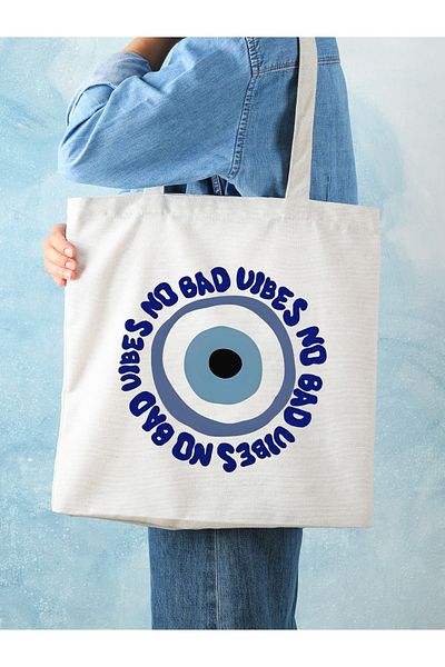 Cemira Nu Bad Vibes, Evil Eye Bead Design Tote Bag Geantă de stofa