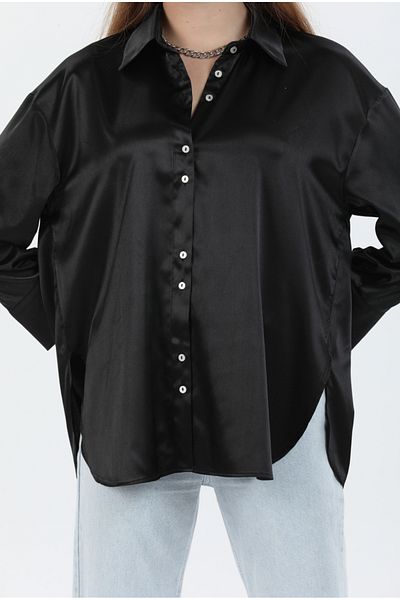 PERA MODA Cămașă de damă din satin de mătase - Croială largi supradimensionată