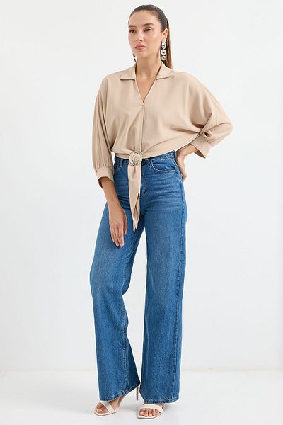 Bigdart 905 Model Beige Oversize Draped Blouse