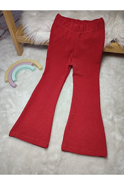 Babyelisco Kırmızı Simli I?spanyol Paça Çocuk Tayt Lastikli Bel