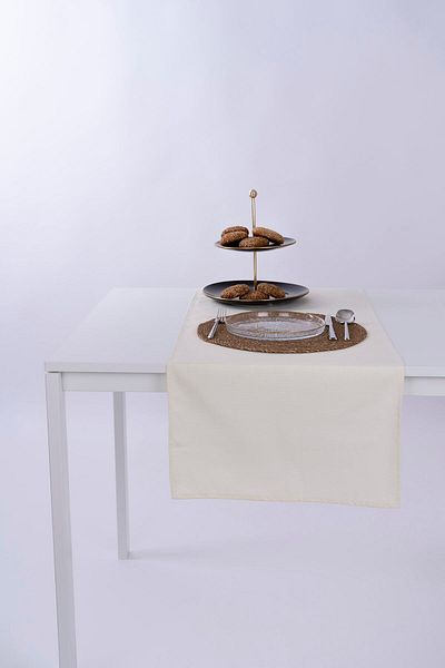 ALTINPAMUK Linen Runner Stain Resistant Fabric Cream 40x140