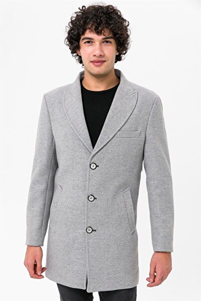 SÜVARİ Süvari Dar Kesim Sivri Yaka Gri Erkek Kaban