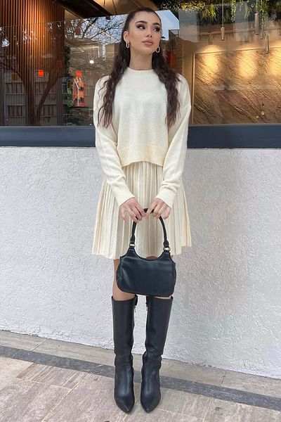 GÜLSELİ Cream Style Knitwear Skirt Sweater Double Set
