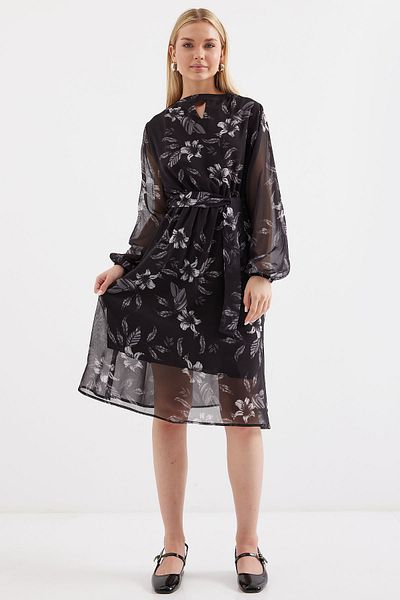 Bigdart 2459 Model Rochie din tul cu model negru - Căptușită