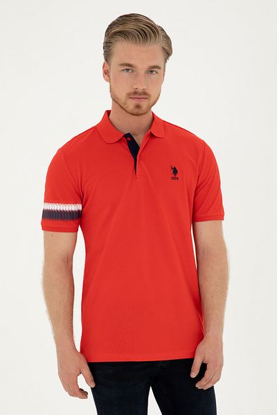 U.S. Polo Assn. Tricou roșu cu gât polo pentru bărbați 50288371-VR030