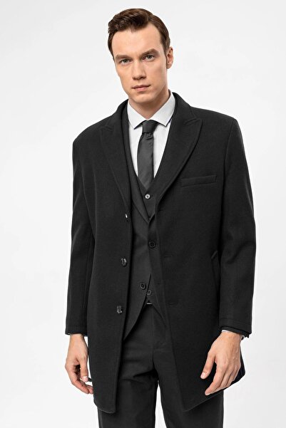 SÜVARİ Süvari Slim Fit Woolen Pointed Collar Anthracite Men's Coat